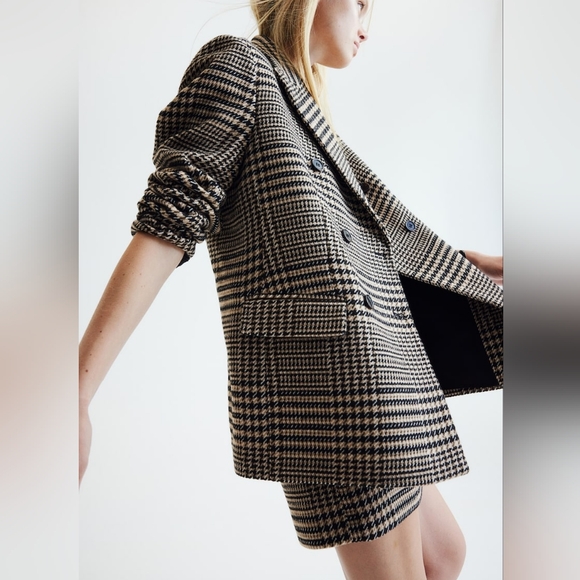 H&M Oversized Double-Breasted Plaid Blazer. Beige/black/white, Checked BNWT - Picture 1 of 16
